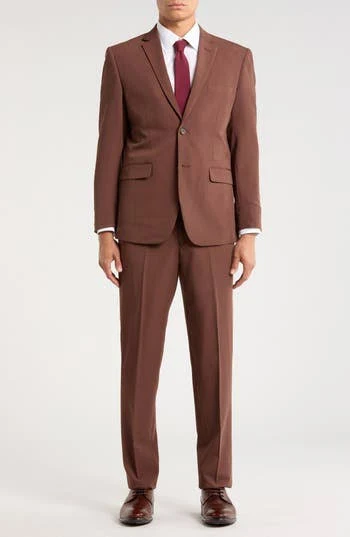 Men’s Coffee Brown 2-Piece Suit – Classic Two-Button Wedding, Business and Formal Suit - 34 Short or Extra Small