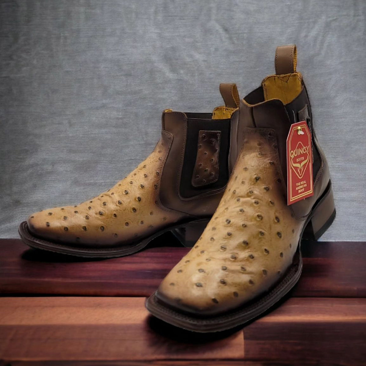 Mens Short Ostrich Print Western Boots - EE