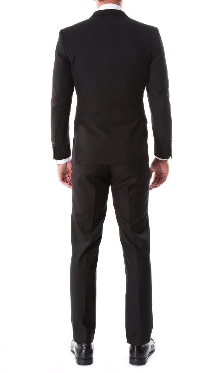 Oslo Black Notch Lapel 2 Piece Slim Fit Suit - 38 Short Jacket+32 Waist Adjustable 28to34)(Height: 5 4 to5 7 )(Neck  15-16.5)S-M)