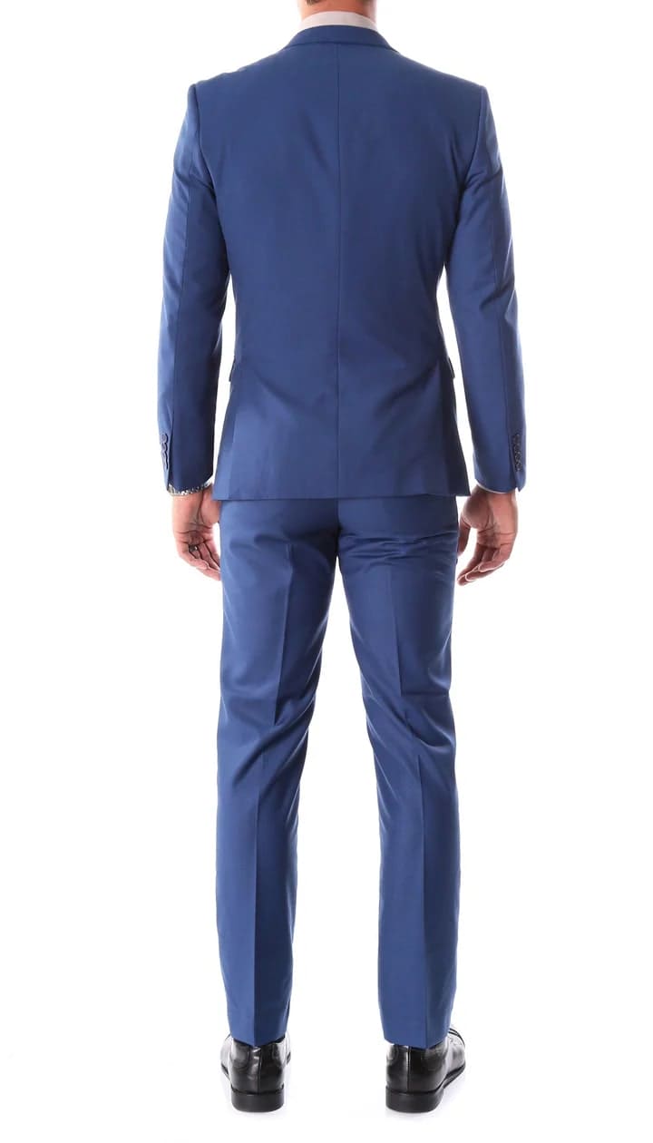 Oslo Indigo Blue Slim Fit Notch Lapel 2 Piece Suit - 38 Short Jacket+32 Waist Adjustable 28to34)(Height: 5 4 to5 7 )(Neck  15-16.5)S-M)