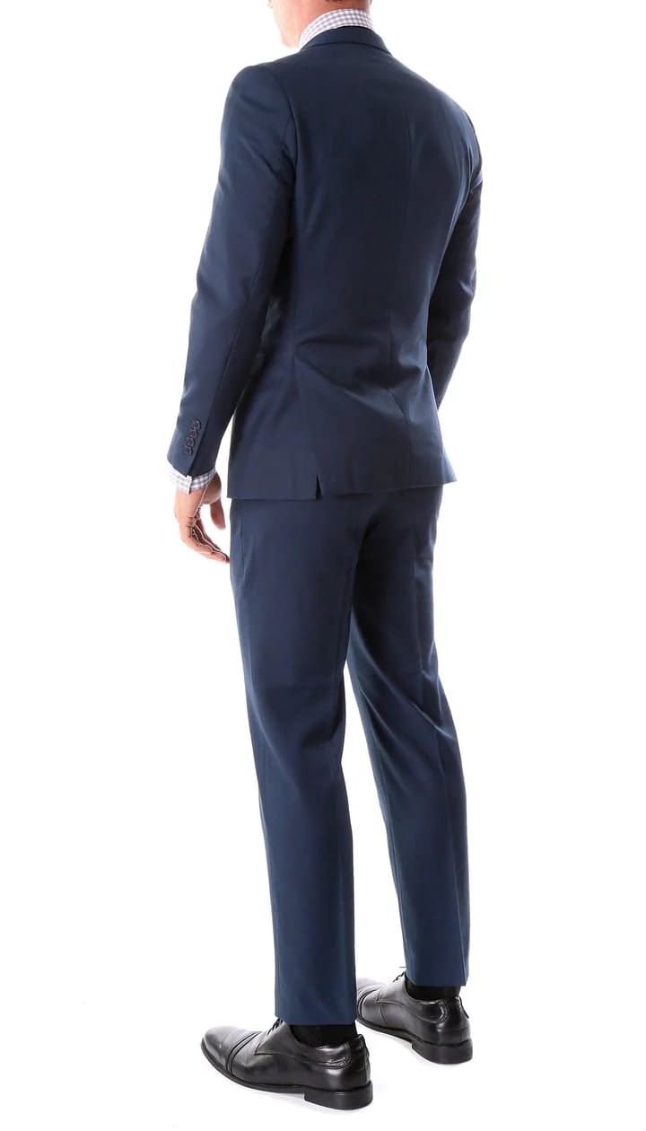 Oslo Navy Notch Lapel 2 Piece Slim Fit Suit - 38 Short Jacket+32 Waist Adjustable 28to34)(Height: 5 4 to5 7 )(Neck  15-16.5)S-M)