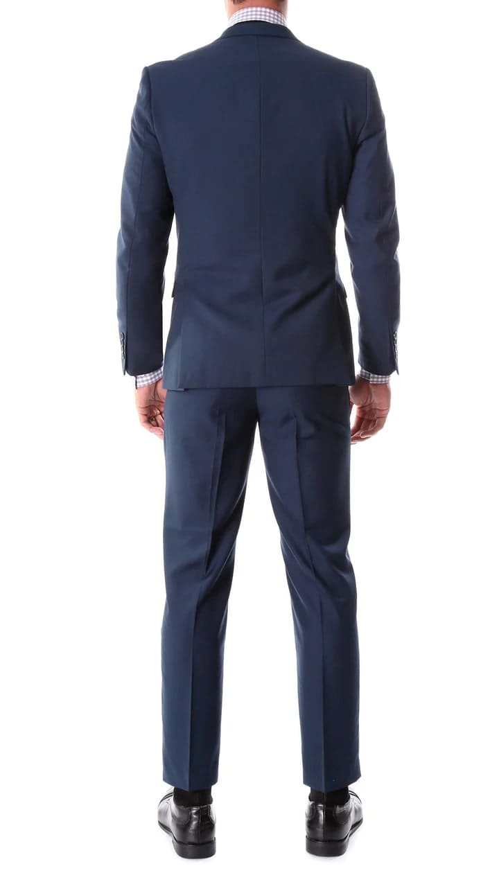 Oslo Navy Notch Lapel 2 Piece Slim Fit Suit - 38 Short Jacket+32 Waist Adjustable 28to34)(Height: 5 4 to5 7 )(Neck  15-16.5)S-M)