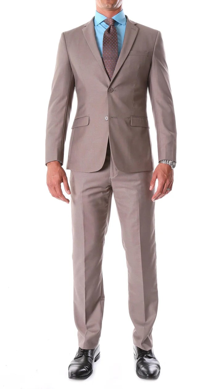 Oslo Taupe Notch Lapel 2 Piece Slim Fit Suit - 38 Short Jacket+32 Waist Adjustable 28to34)(Height: 5 4 to5 7 )(Neck  15-16.5)S-M)