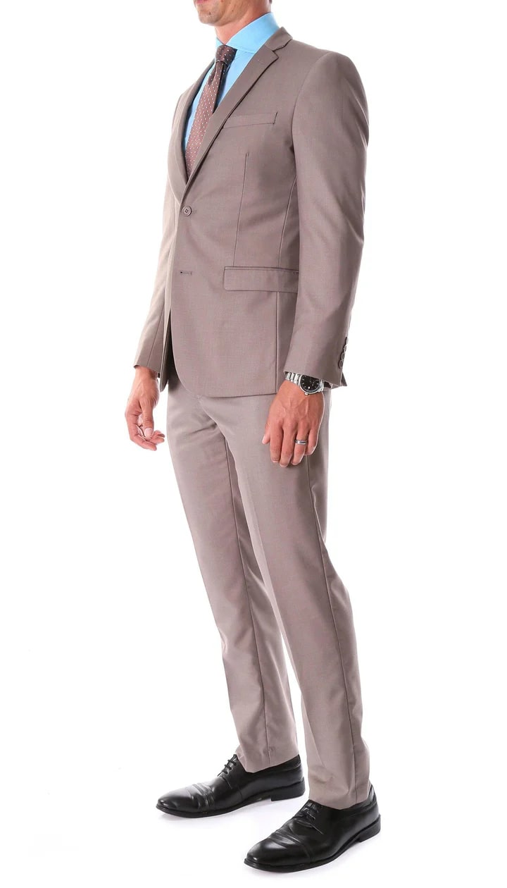 Oslo Taupe Notch Lapel 2 Piece Slim Fit Suit - 38 Short Jacket+32 Waist Adjustable 28to34)(Height: 5 4 to5 7 )(Neck  15-16.5)S-M)