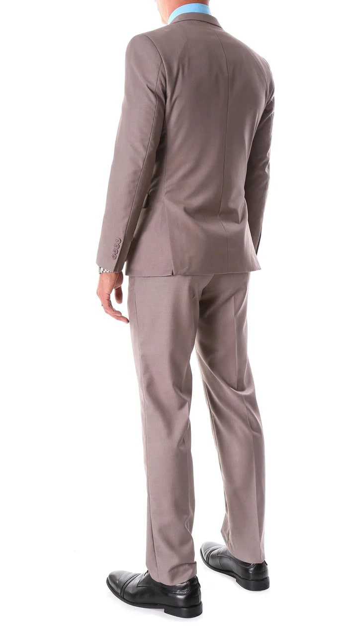 Oslo Taupe Notch Lapel 2 Piece Slim Fit Suit - 38 Short Jacket+32 Waist Adjustable 28to34)(Height: 5 4 to5 7 )(Neck  15-16.5)S-M)