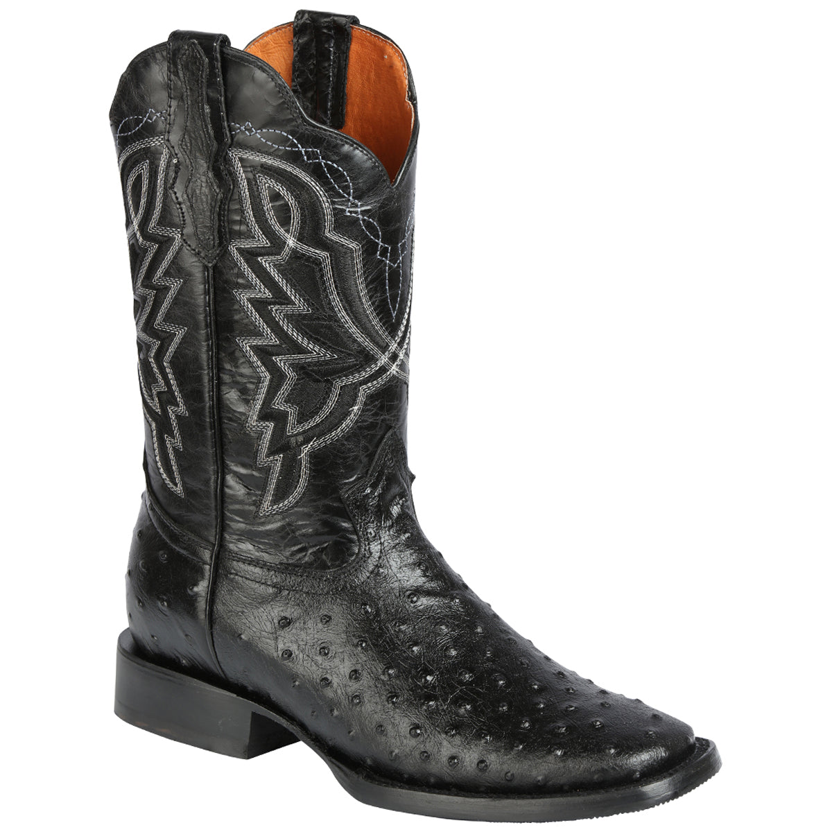 Square Toe Ostrich Print Boots - Black