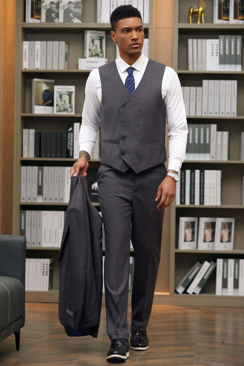 "Stacy Adams Suit Men's Designer Suit - Charcoal Grey Vested One Button Peak Lapel"