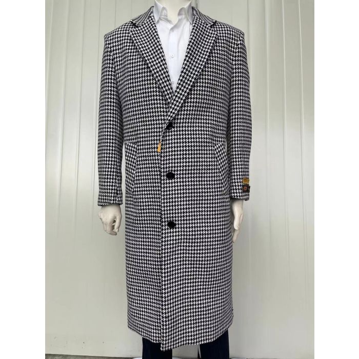 Mens Full Length Black and White Overcoat - Coat Size 38