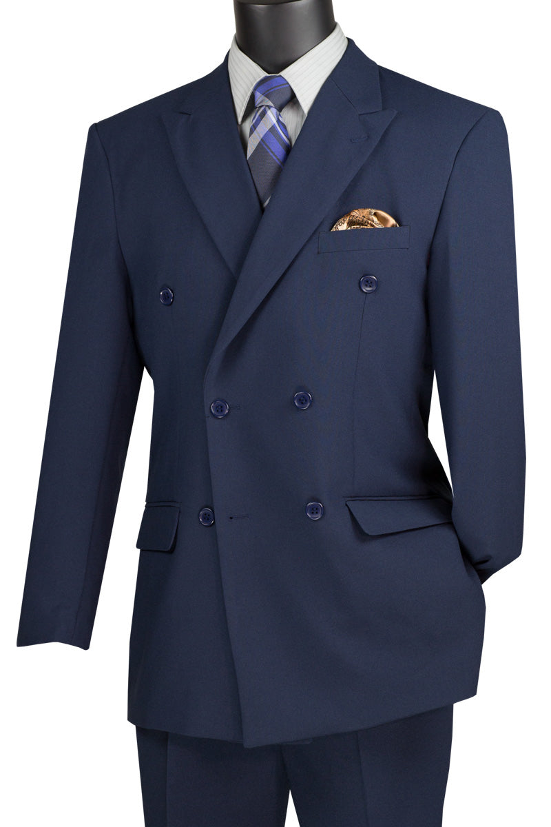 "Classic Double Breasted Men's Poplin Suit in Navy Blue" - 56 Long