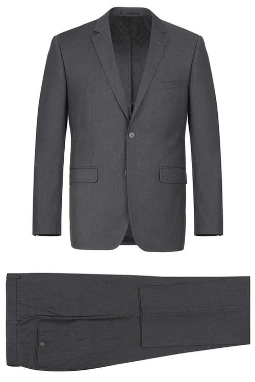 "Dark Grey Men's Extra Long Two-Button Basic Suit"
