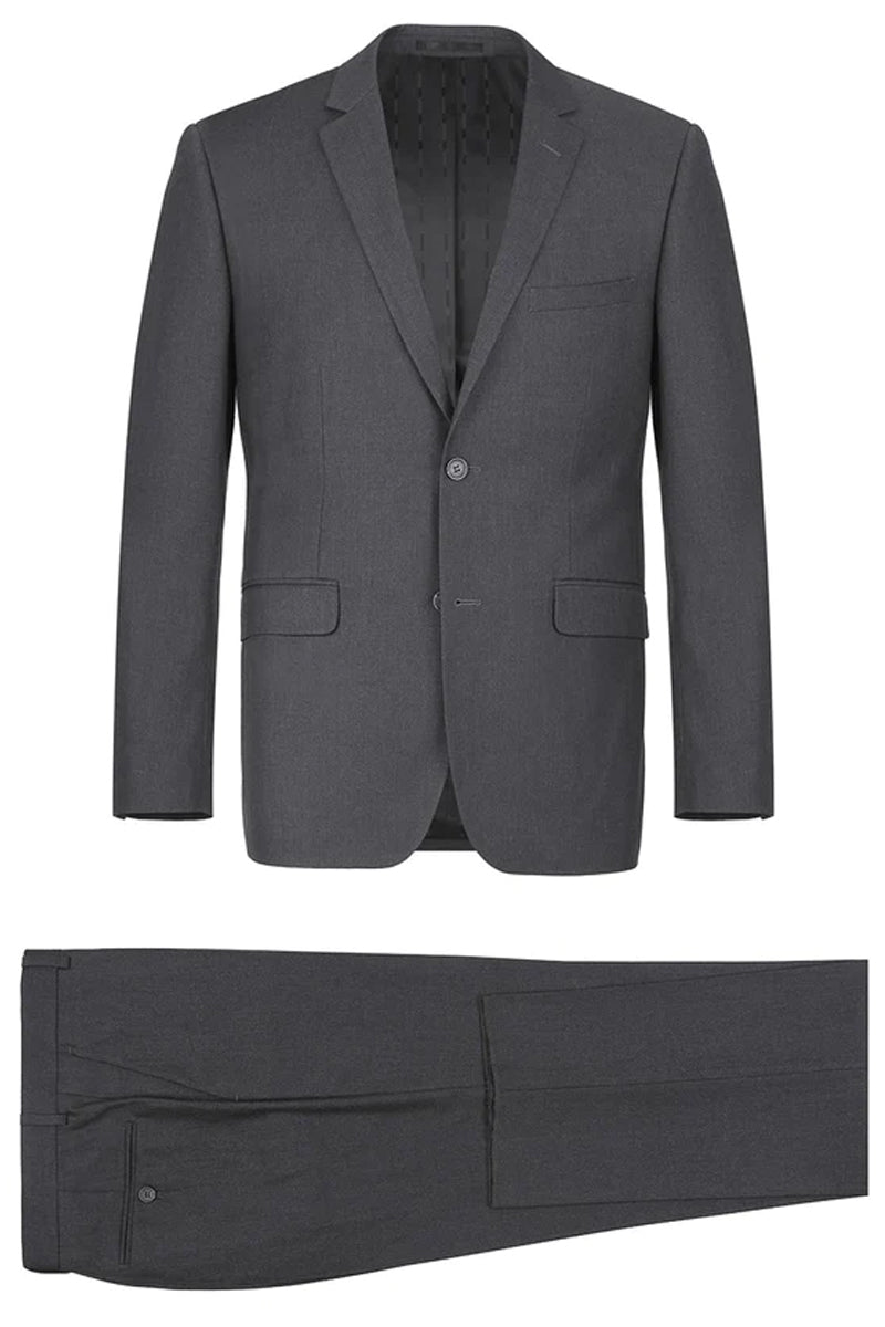 "Dark Grey Men's Extra Long Two-Button Basic Suit" - 42X Long