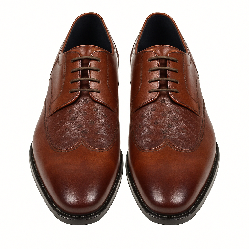 Mens Carrucci Ostrich Embossed Leather Wingtip Dress Shoe in Oxblood - 8