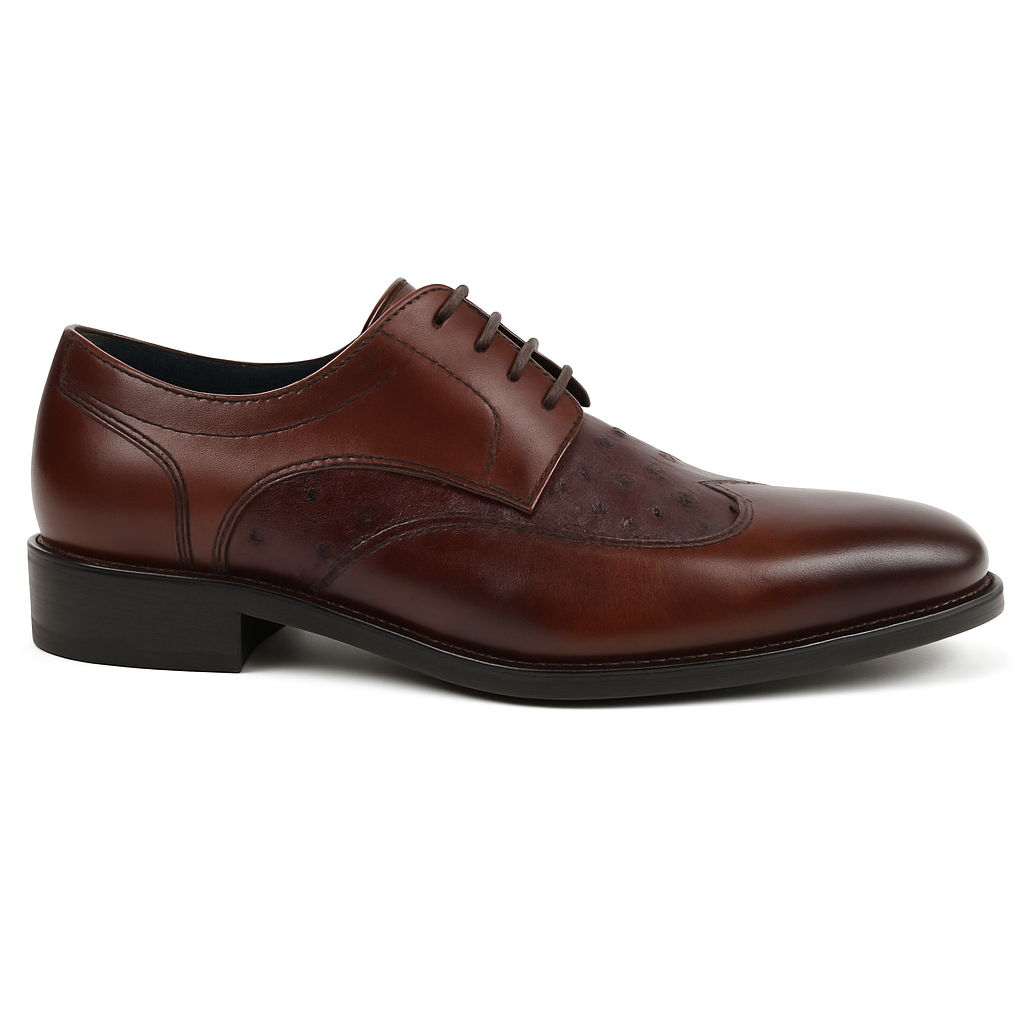 Mens Carrucci Ostrich Embossed Leather Wingtip Dress Shoe in Oxblood - 8