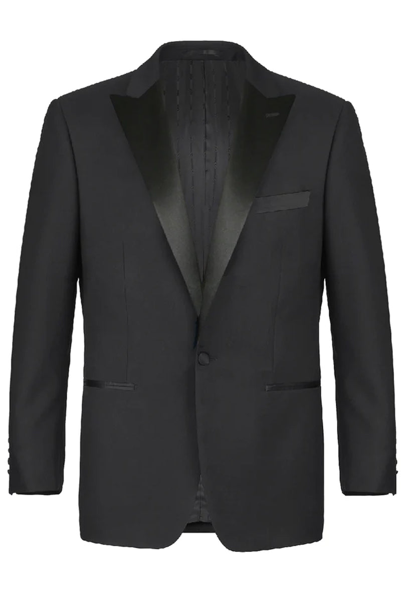 "Classic Fit Black Tuxedo for Men - Traditional One Button Peak Style"