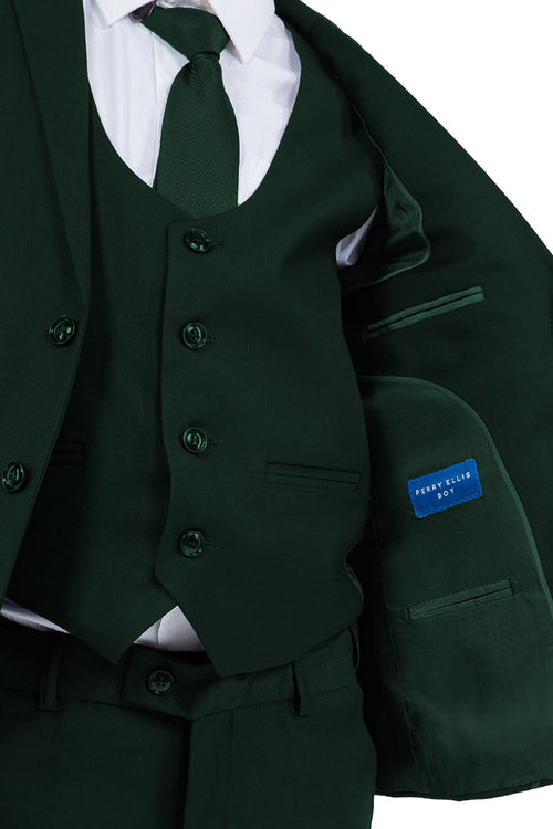"Perry Ellis Boy's Vested Wedding Suit in Hunter Green"