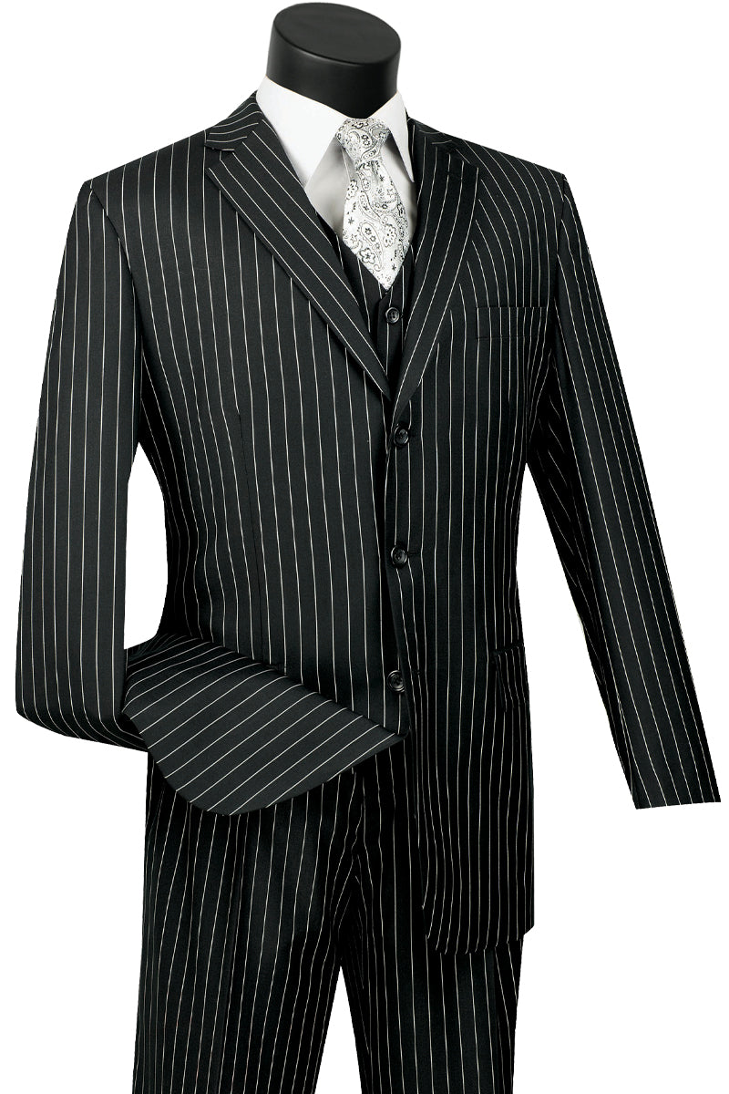 Mens 3 Button Vested Gangster Pinstripe 1920's Suit in Black - 36 Short