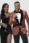 "Men's Gold & Red Paisley Tuxedo Jacket - Shiny Prom Smoking Suit" Red And Gold Prom Dress