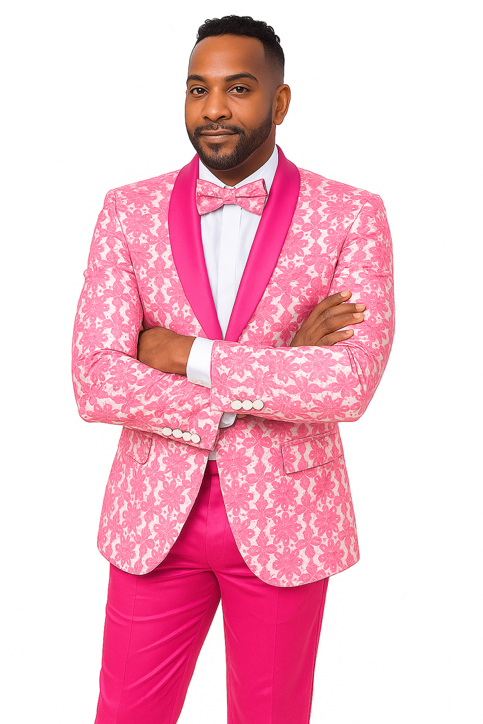 Mens Paisley Prom & Wedding Tuxedo in Hot Pink Fuschia