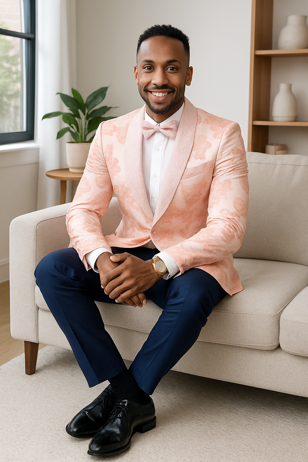 Mens Paisley Jeweled Shawl Prom 2026 Tuxedo in Blush Pink - 38 Short Jacket+32 Waist Adjustable 28to34)(Height: 5’4”to5’7”)(Neck 15-16.5)S-M)