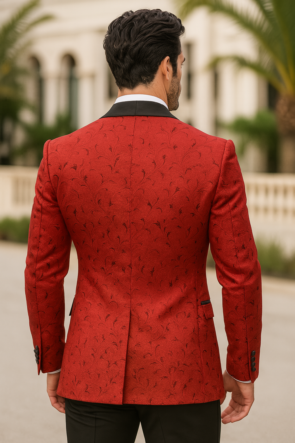 Paisley Tuxedo Dinner Jacket - Red Mens Blazer + Bowtie - Prom 2025 Jackets - S
