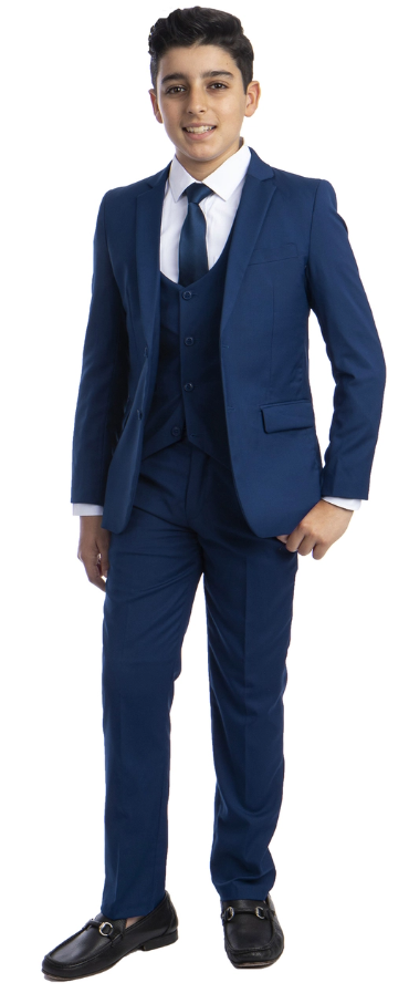 Perry Ellis Boys 5 Piece Suit with Shirt & Tie U Shaped Vest