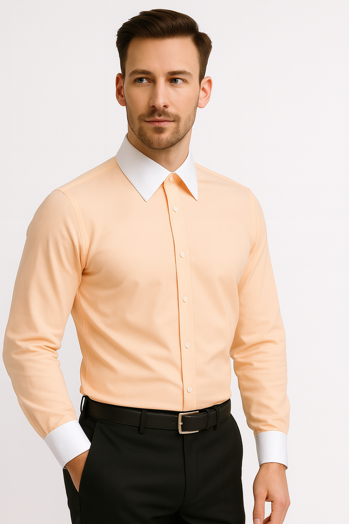 Classic Stylish Fashionable -White Collar Two Toned Contrast white collars Multi-color Men's Dress Shirt