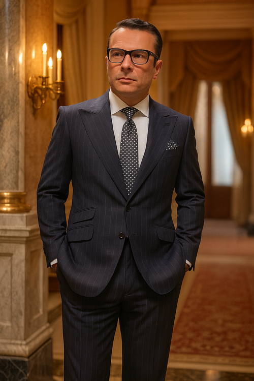 Statement Suits - Wool Suits - Peak Lapel Suits - Ticket Pocket - Modern Fit - Charcoal Stripe Suit-New Designer Collection