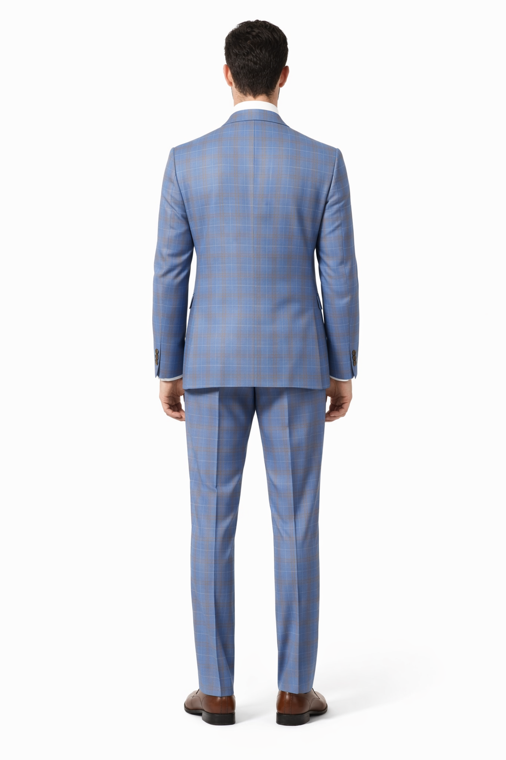 Peak Lapel Suit - Plaid Suit - Windowpane Pattern Color Suit - Steel Blue and Brown Pattern-New Designer Collection - 38 Short Jacket+32 Waist Adjustable 28to34)(Height: 5 4 to5 7 )(Neck  15-16.5)S-M)