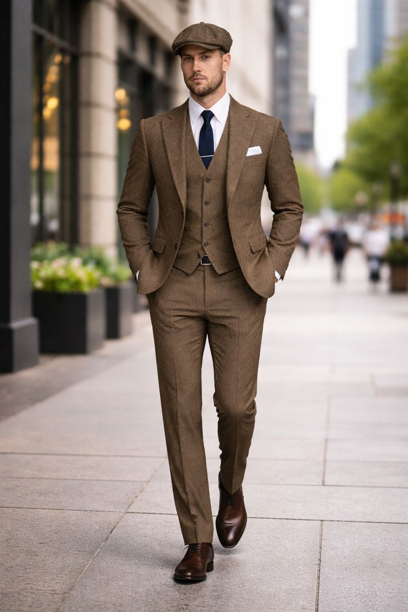Peaky Blinders Gentlemans Suit Classic Brown Tweed Vintage Look-New Designer Collection