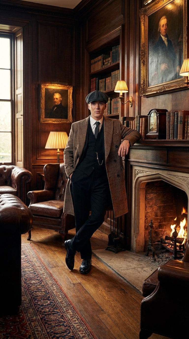 Mens Peaky Blinders Gray Plaid Double Breasted Overcoat + Suit  Peaky Blinders Vintage Wool Blend Coat 1920's - Coat Size 38