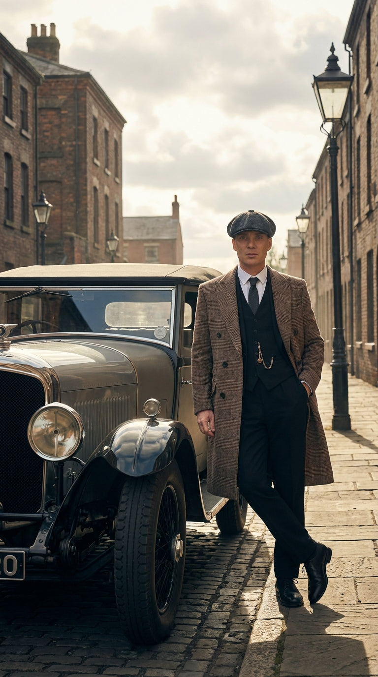 Mens Peaky Blinders Gray Plaid Double Breasted Overcoat + Suit  Peaky Blinders Vintage Wool Blend Coat 1920's - Coat Size 38