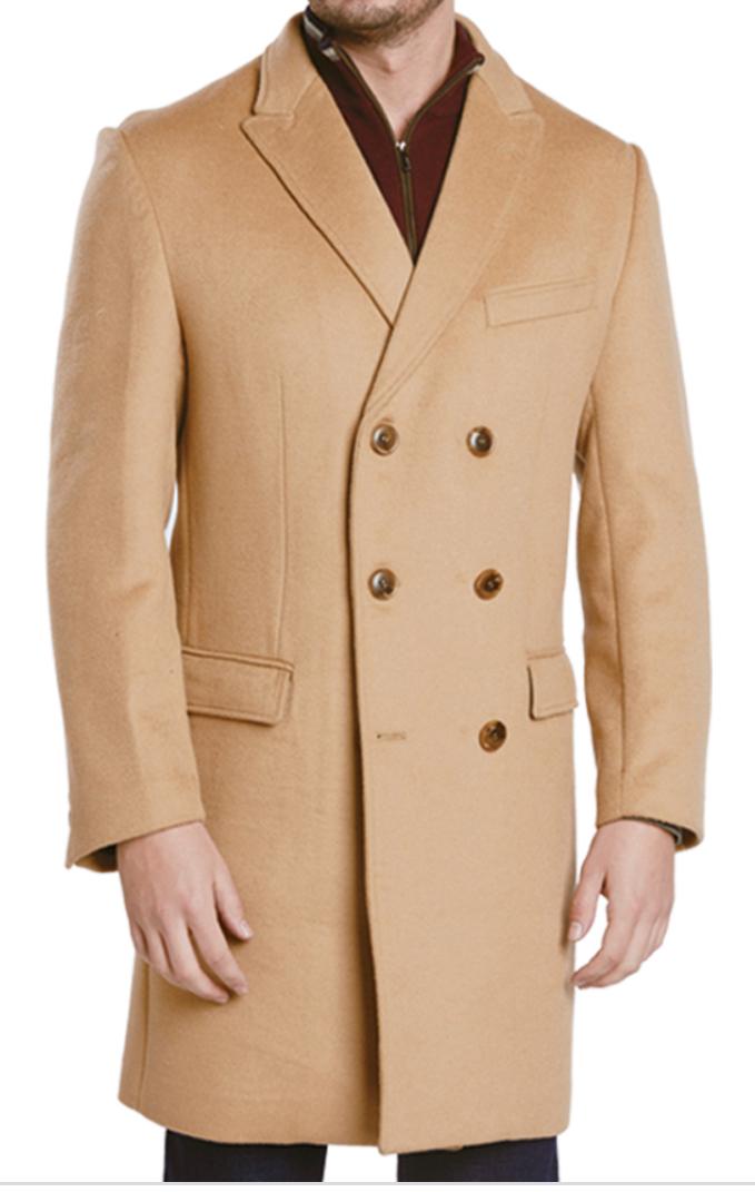 Mens Camel Brown Double Breasted Wool Overcoat + Suit – Peaky Blinders Inspired Vintage Long Trench Coat with Lapel Collar - Coat Size 38