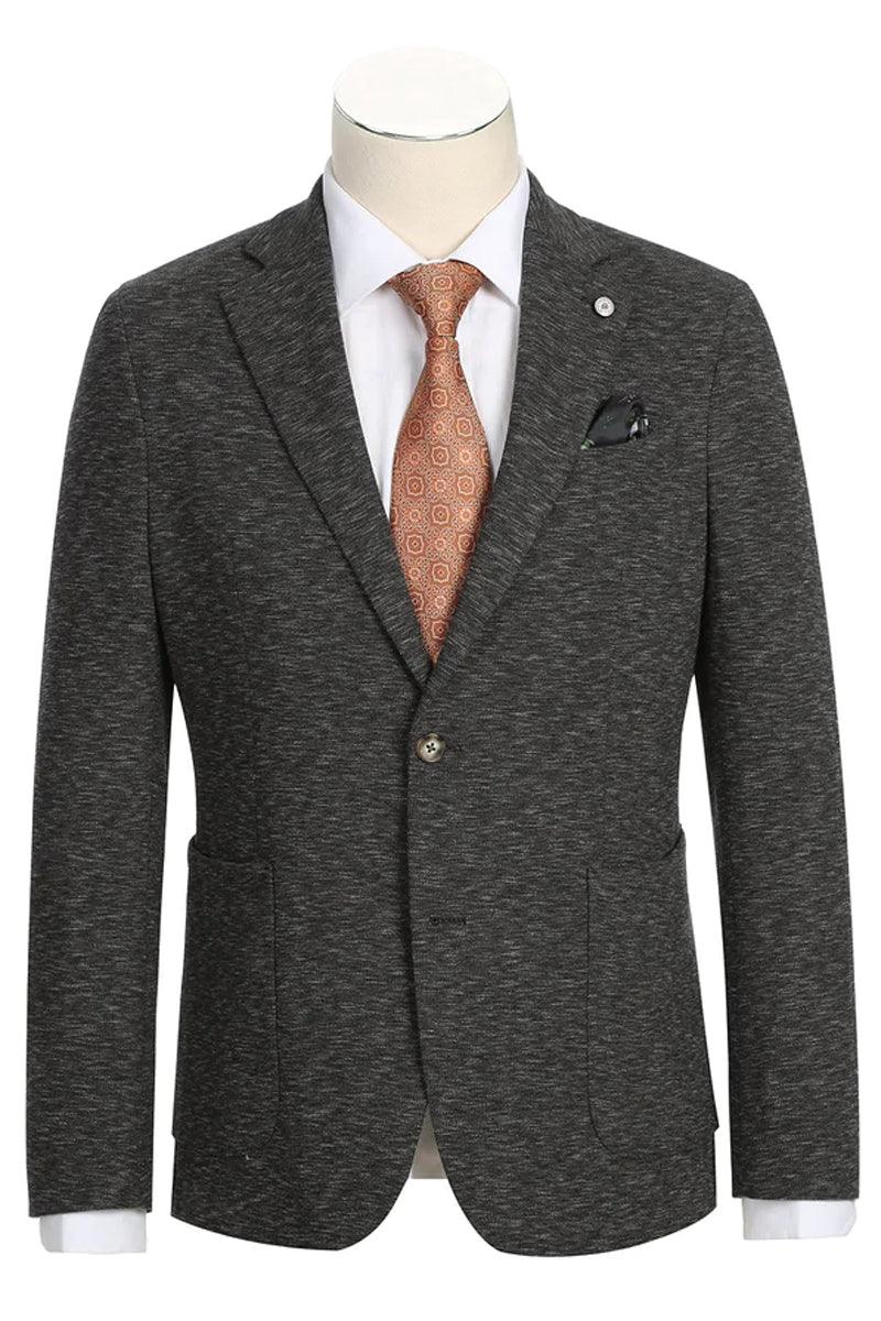 "Pelago Charcoal Grey Slim Fit Cotton Blazer - Half Canvas, Patch Pockets" - Grey
