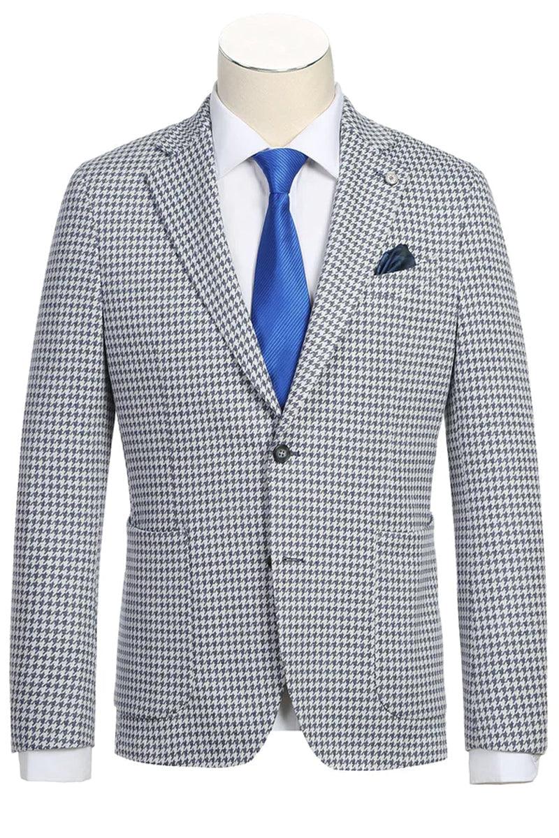 "Pelago Men's Half Canvas Unconstructed Blazer in Black & White Houndstooth" - Black