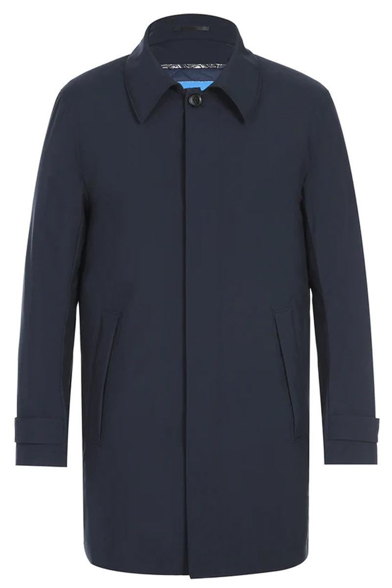 Pelago Men's Navy Rain Coat with Shirt Collar | Classic 3/4 Length - Navy