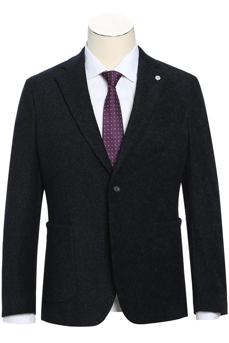 "Pelago Men's Slim Fit Blazer: Cool Cotton with Half Canvas & Patch Pockets" - Black