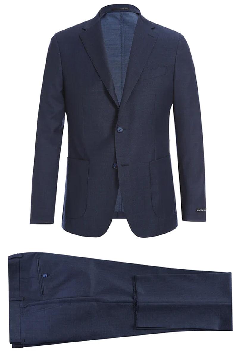 Pelago Navy Blue Wool Suit: 2-Button Slim-Fit for Sophisticated Travelers - Navy