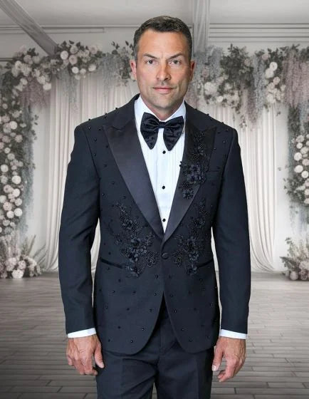 Statement Men's 2 Piece Modern Fit Tuxedo - Floral Appliqué - 36R