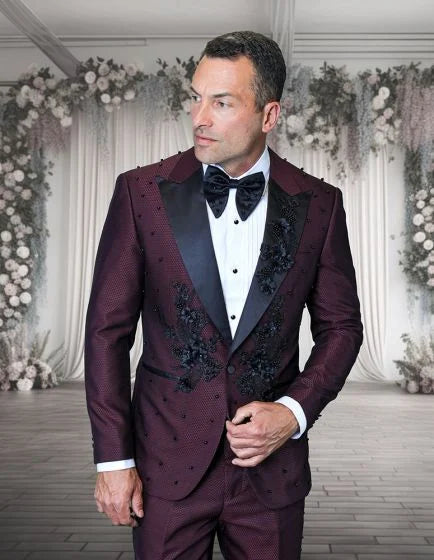 Statement Men's 2 Piece Modern Fit Tuxedo - Floral Appliqué - 36R