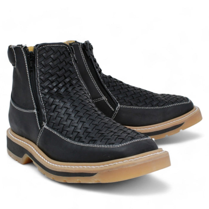 Petatillo Square Toe Double Density Work Boots Black with Double Zipper - 6