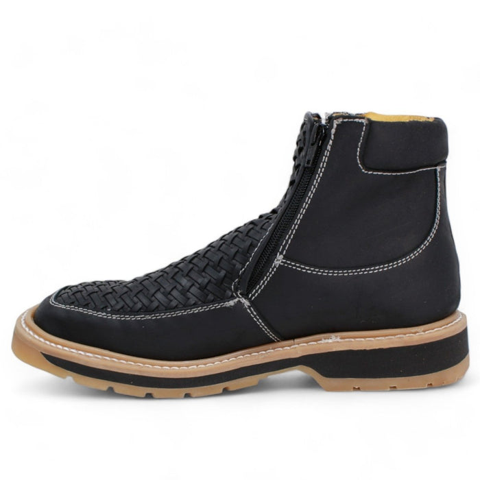 Petatillo Square Toe Double Density Work Boots Black with Double Zipper - 6