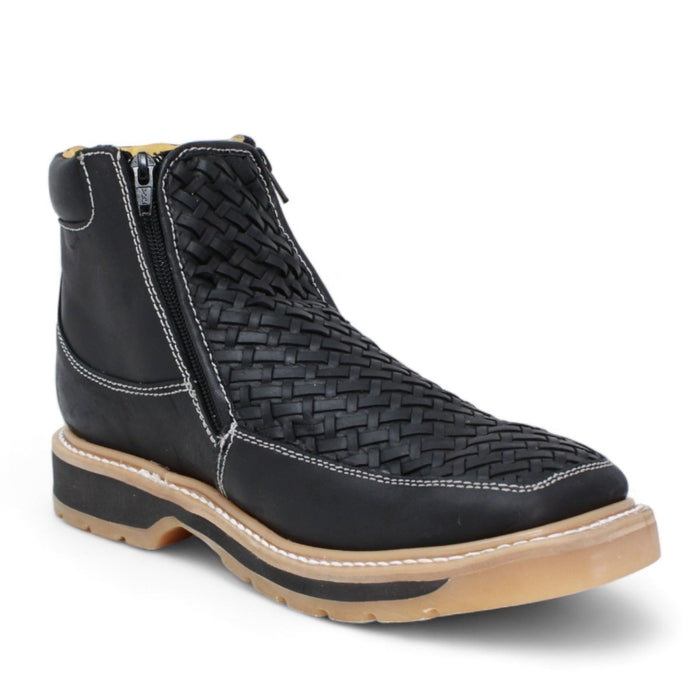 Petatillo Square Toe Double Density Work Boots Black with Double Zipper - 6