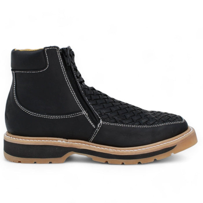 Petatillo Square Toe Double Density Work Boots Black with Double Zipper - 6