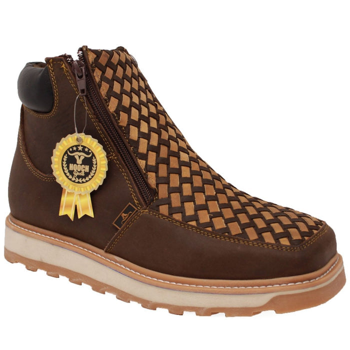 Petatillo Square Toe Double Density Work Boots Brown with Double Zipper - 6