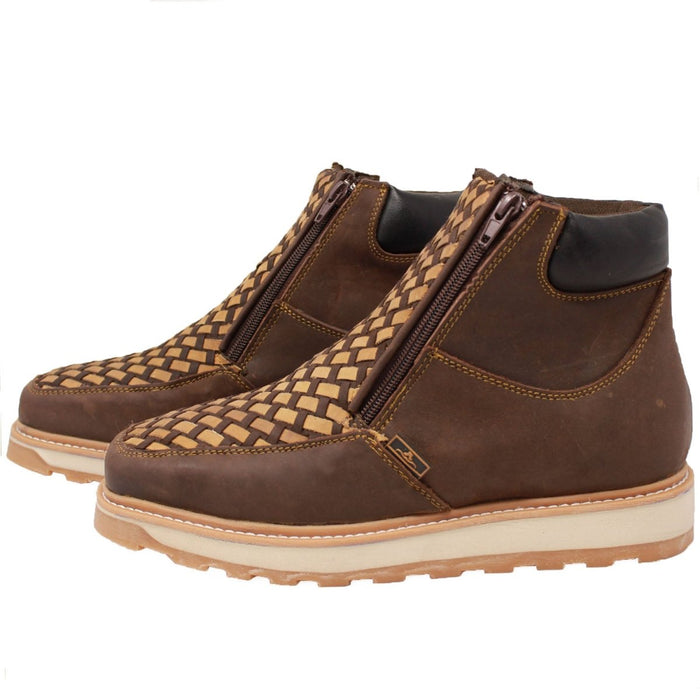 Petatillo Square Toe Double Density Work Boots Brown with Double Zipper - 6