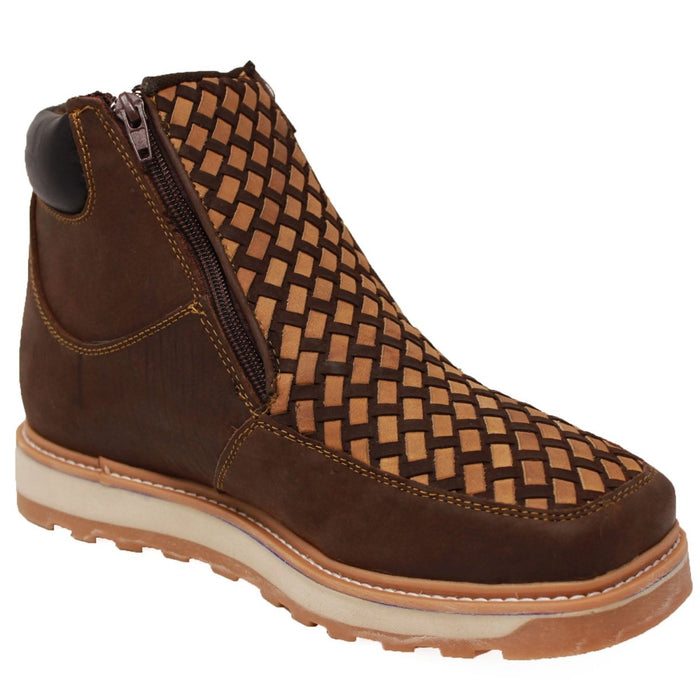 Petatillo Square Toe Double Density Work Boots Brown with Double Zipper - 6