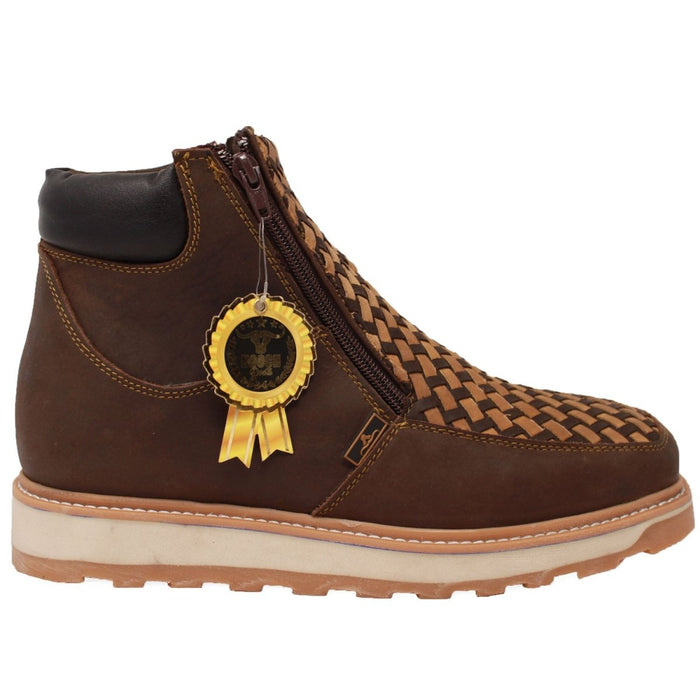 Petatillo Square Toe Double Density Work Boots Brown with Double Zipper - 6