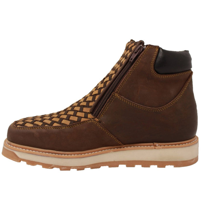Petatillo Square Toe Double Density Work Boots Brown with Double Zipper - 6
