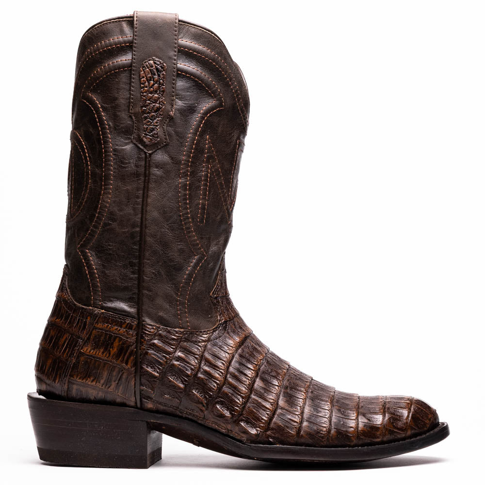 Marco Di Milano Phoenix Aged Brown Caiman Crocodile Round Toe Cowboy Boots - 7