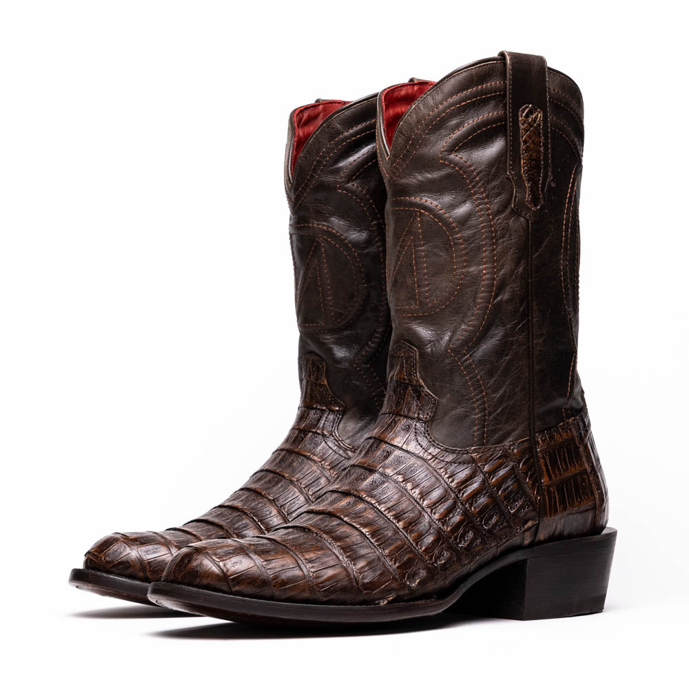 Marco Di Milano Phoenix Aged Brown Caiman Crocodile Round Toe Cowboy Boots - 7